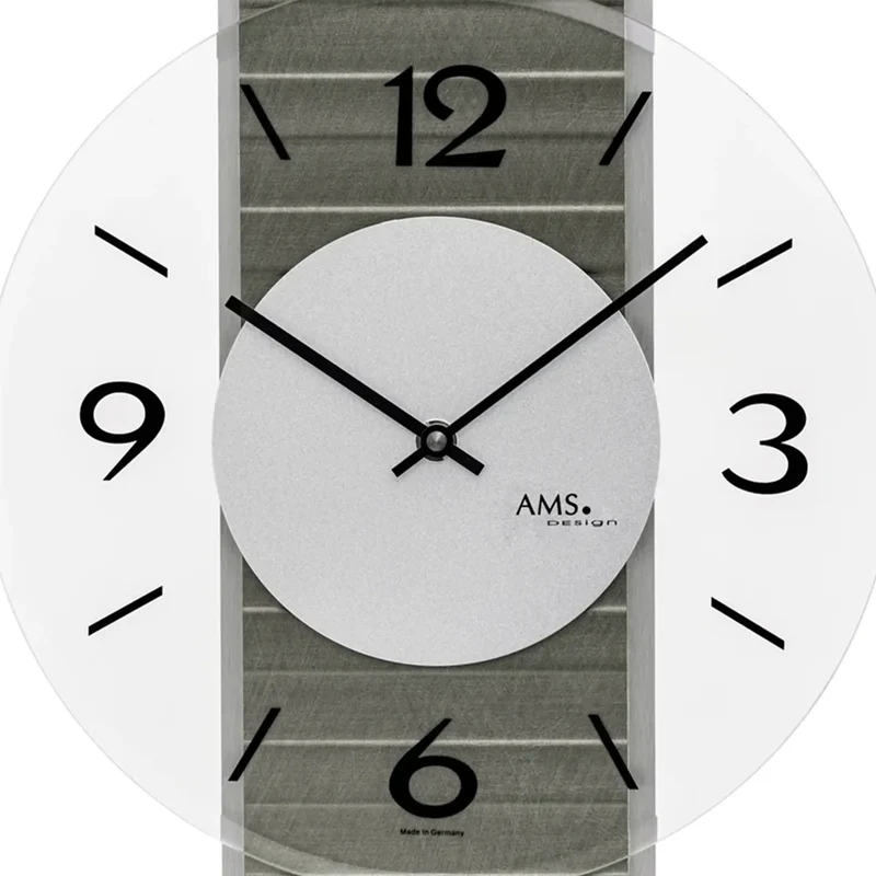 AMS W9705 Wanduhr Metallstruktur Sonoma • Holzgehäuse mit Aluminium-Auflagen • Facettiertes Mineralglas