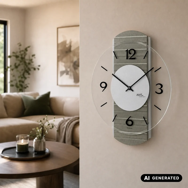 AMS W9705 Wanduhr Metallstruktur Sonoma • Holzgehäuse mit Aluminium-Auflagen • Facettiertes Mineralglas
