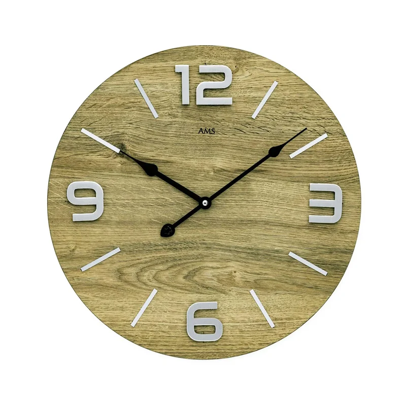 AMS W9701 Wanduhr Holz-Optik Anthrazit • Quarzwerk • Metallziffern & Indices