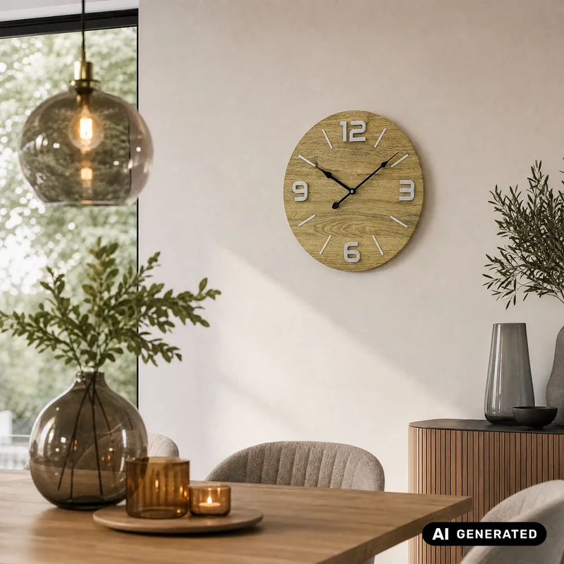 AMS W9701 Wanduhr Holz-Optik Anthrazit • Quarzwerk • Metallziffern & Indices