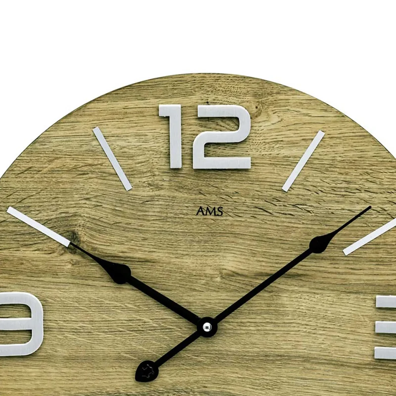 AMS W9701 Wanduhr Holz-Optik Anthrazit • Quarzwerk • Metallziffern & Indices