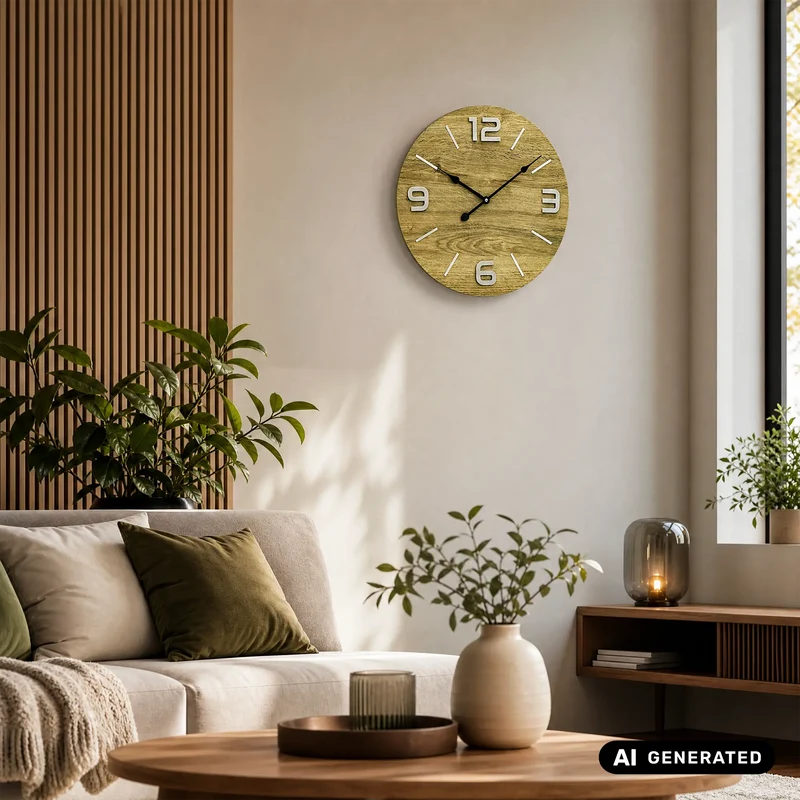 AMS W9701 Wanduhr Holz-Optik Anthrazit • Quarzwerk • Metallziffern & Indices