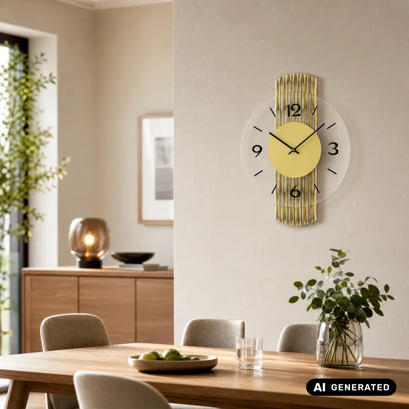 AMS W9695 Wanduhr Messing • Feingefräste Holzrückwand • Facettiertes Mineralglas