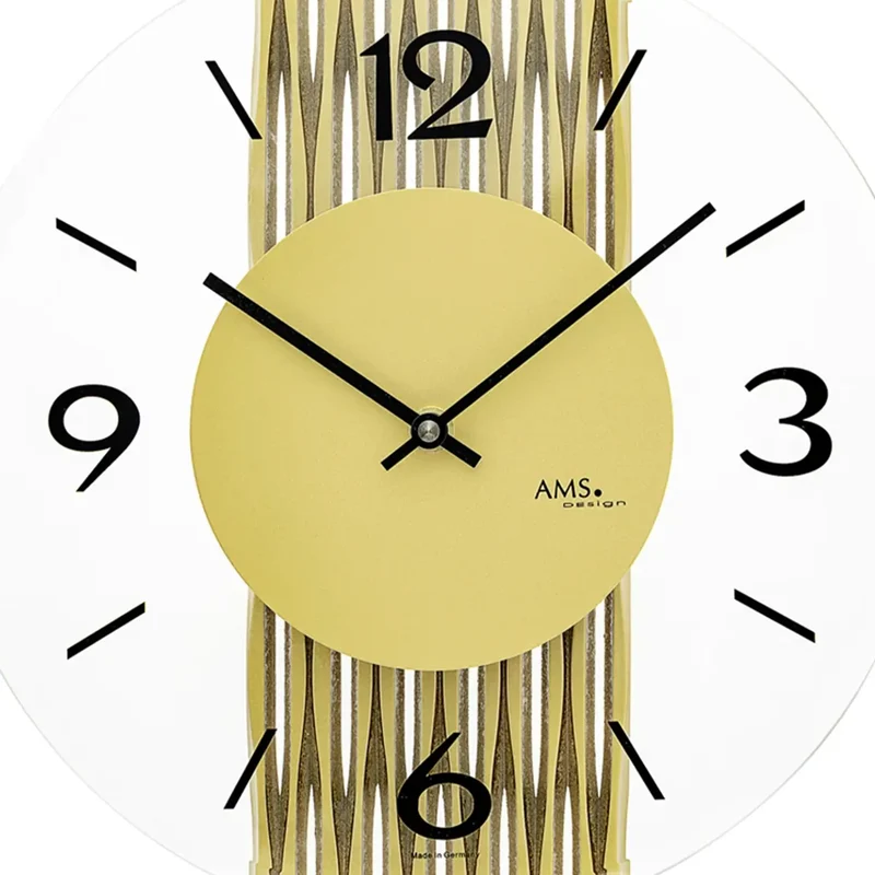 AMS W9695 Wanduhr Messing • Feingefräste Holzrückwand • Facettiertes Mineralglas