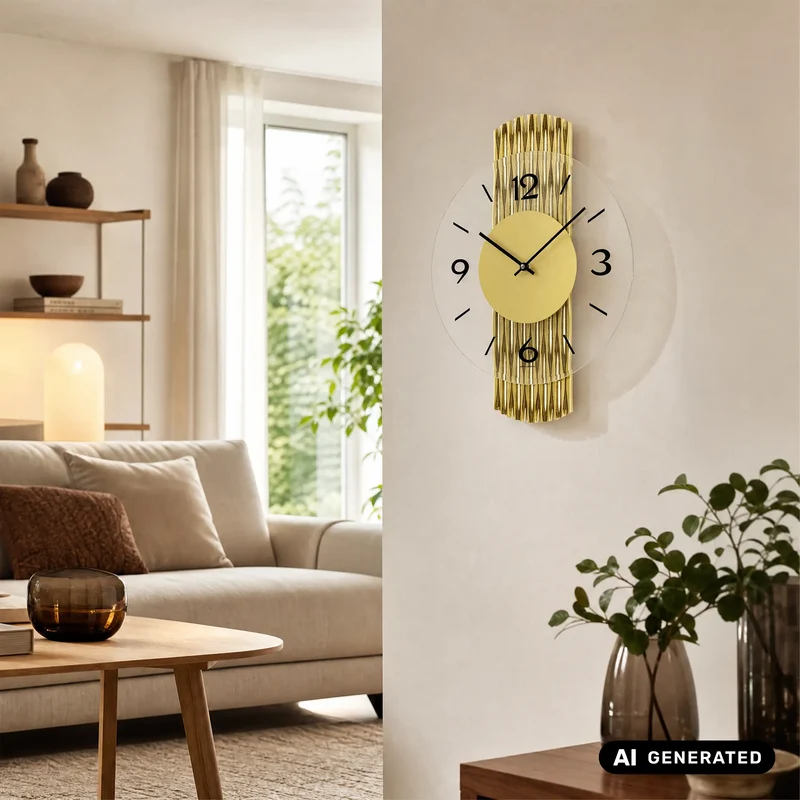 AMS W9695 Wanduhr Messing • Feingefräste Holzrückwand • Facettiertes Mineralglas