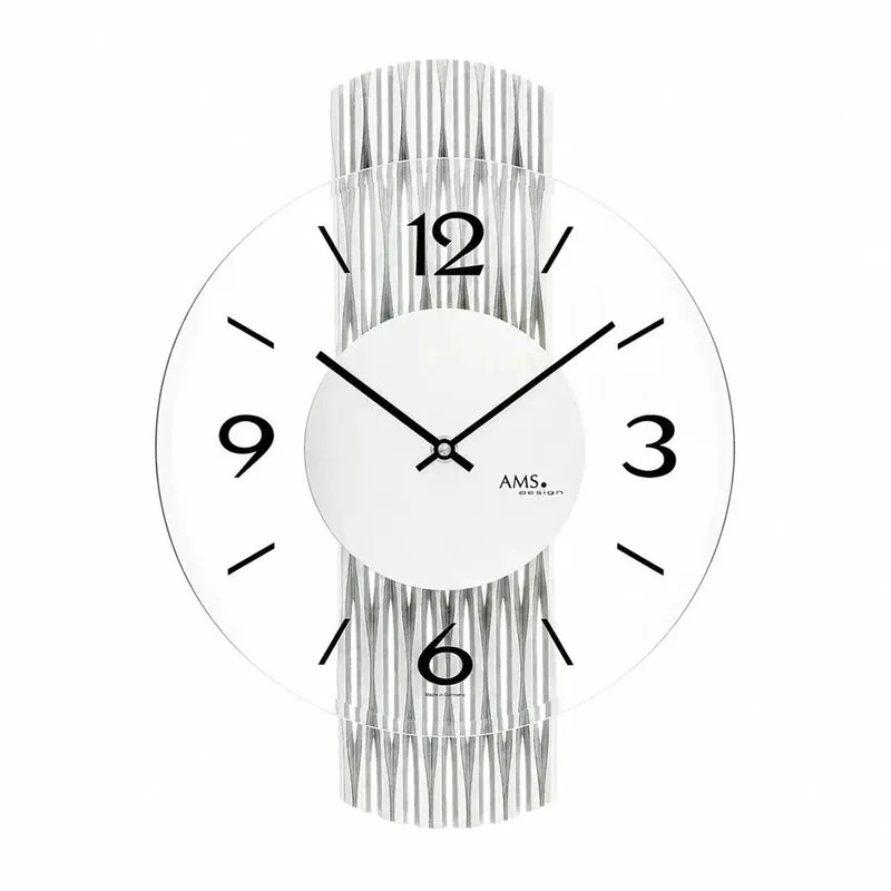 AMS Quarz-Wanduhr W9694 Wanduhr Silber • Facettiertes Mineralglas • Feingefräste Holzrückwand