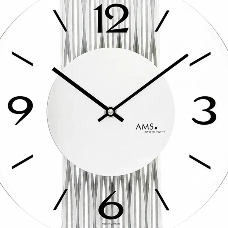 AMS Quarz-Wanduhr W9694 Wanduhr Silber • Facettiertes Mineralglas • Feingefräste Holzrückwand