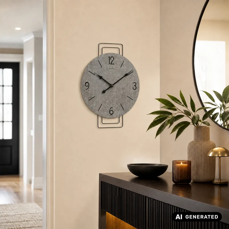 AMS W9688 Wanduhr Grau • Quarzwerk • Metall-Design