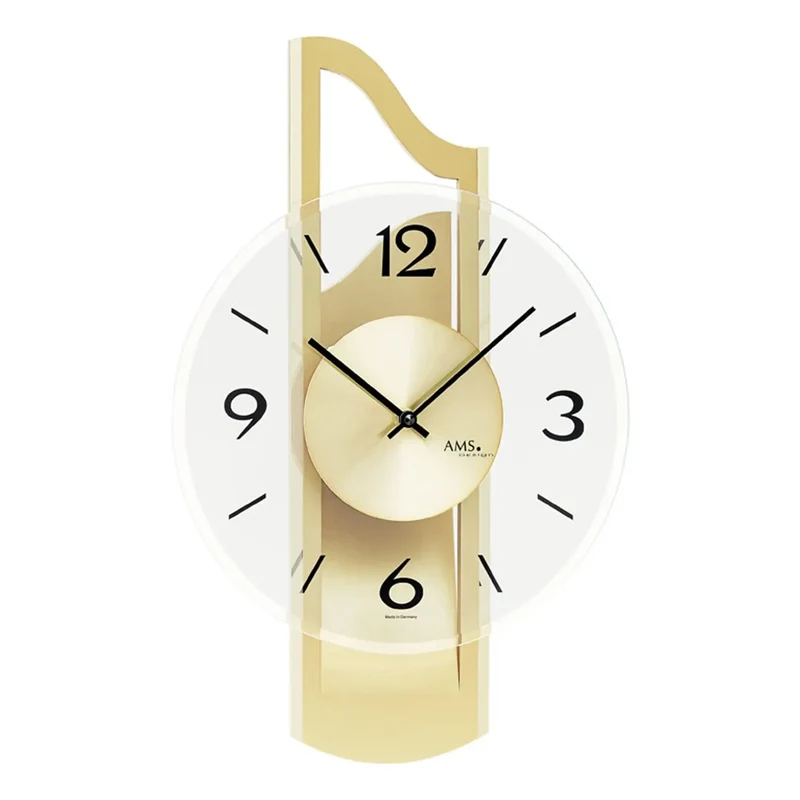 AMS W9679 Wanduhr Messing • Holzgehäuse mit Messingauflage • Facettiertes Mineralglas