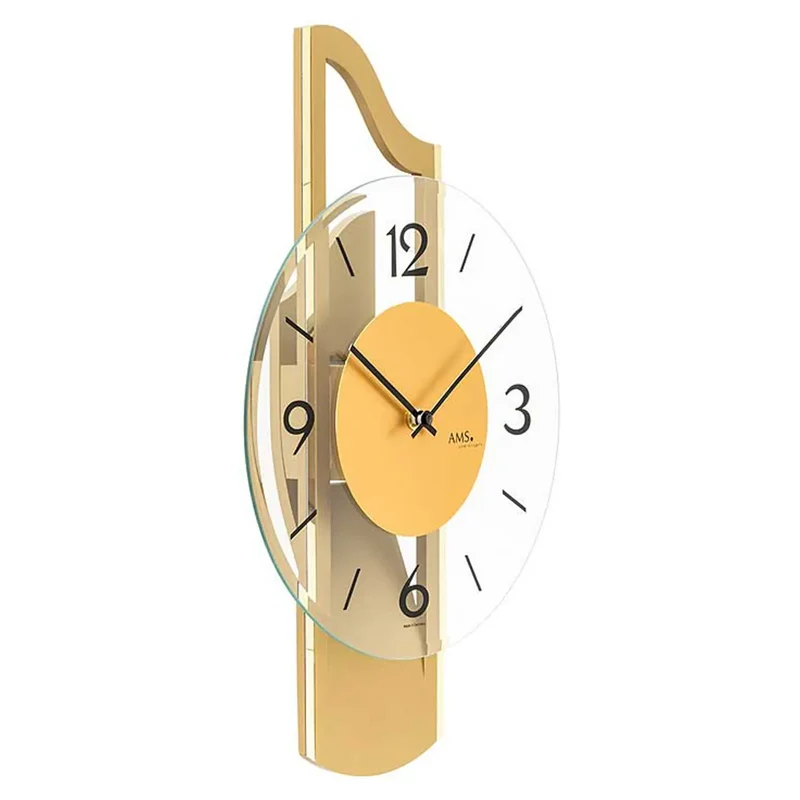 AMS W9679 Wanduhr Messing • Holzgehäuse mit Messingauflage • Facettiertes Mineralglas