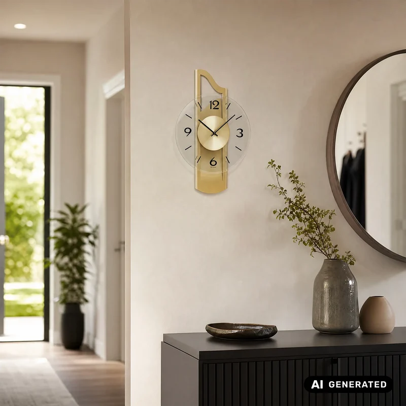 AMS W9679 Wanduhr Messing • Holzgehäuse mit Messingauflage • Facettiertes Mineralglas