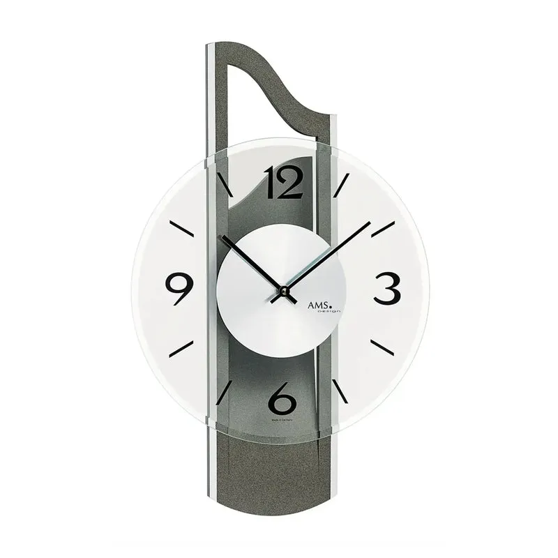 AMS W9682 Wanduhr Anthrazit • Holzgehäuse mit Aluminium-Auflage • Facettiertes Mineralglas