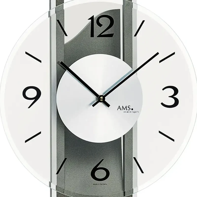 AMS W9682 Wanduhr Anthrazit • Holzgehäuse mit Aluminium-Auflage • Facettiertes Mineralglas