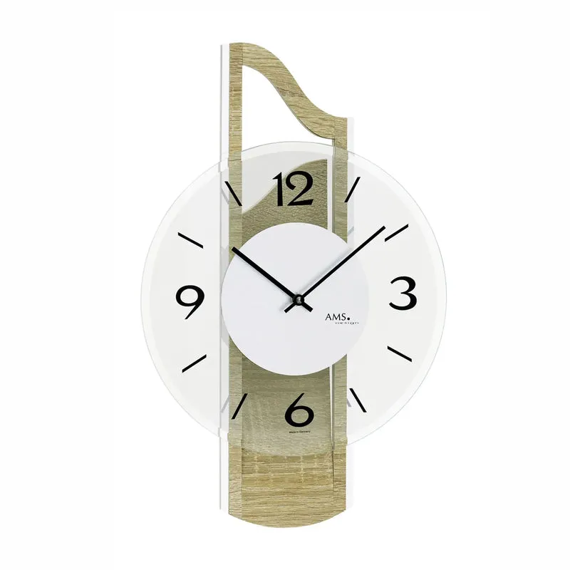 AMS W9681 Wanduhr Sonoma • Mineralglas facettiert • Holzgehäuse mit Aluminium-Auflage