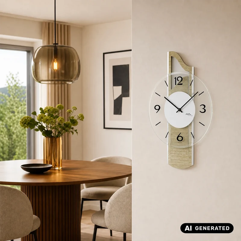 AMS W9681 Wanduhr Sonoma • Mineralglas facettiert • Holzgehäuse mit Aluminium-Auflage