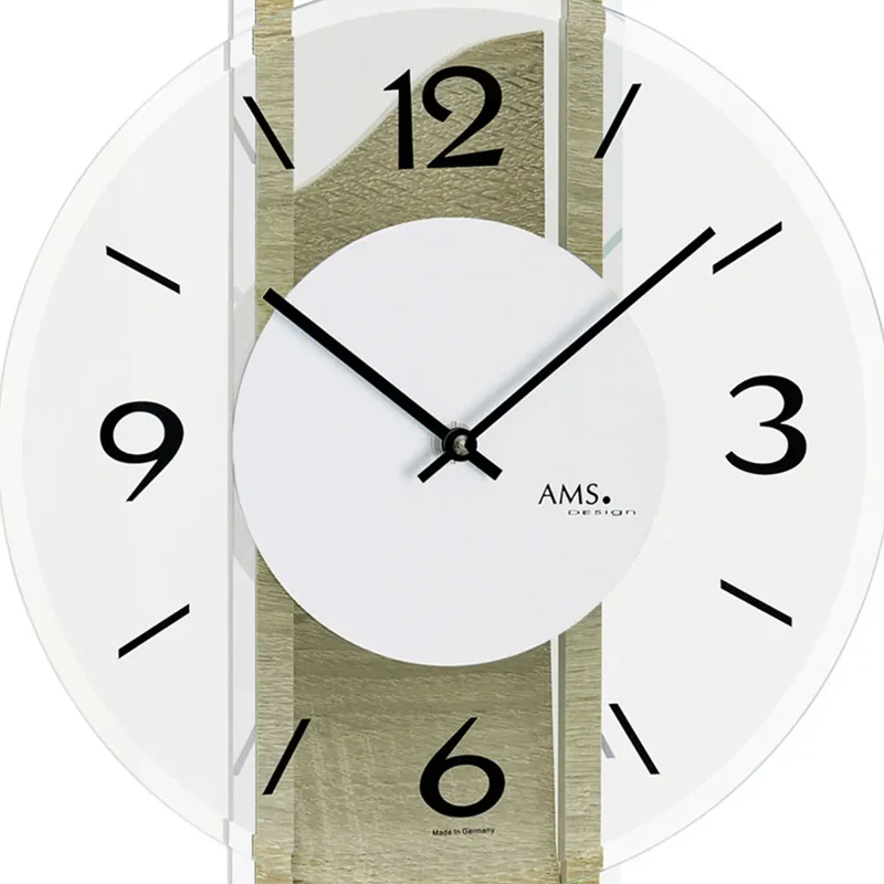 AMS W9681 Wanduhr Sonoma • Mineralglas facettiert • Holzgehäuse mit Aluminium-Auflage