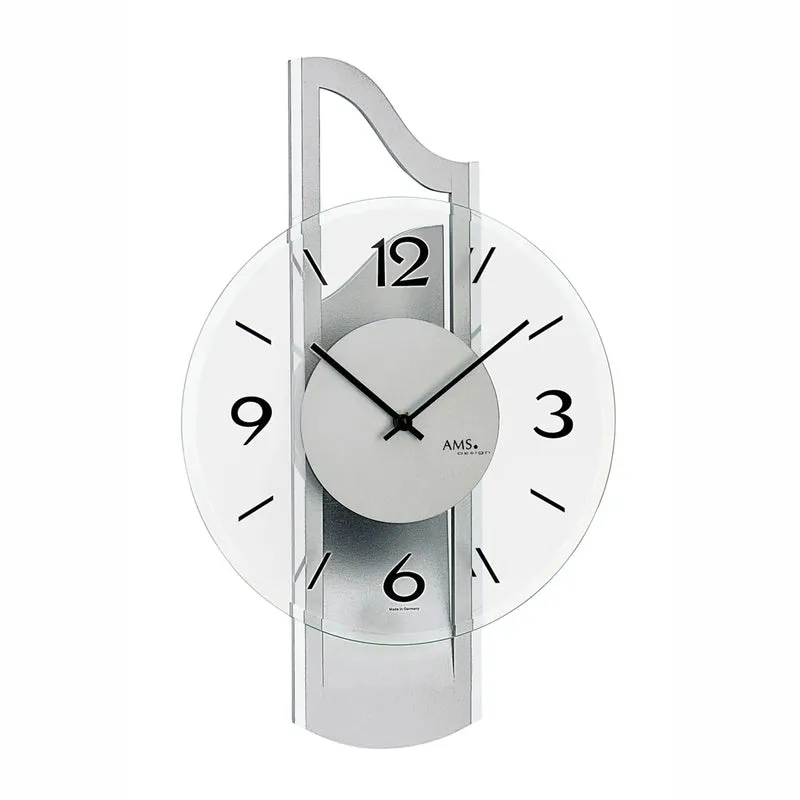 AMS W9678 Wanduhr Silber • Holzgehäuse mit Aluminium-Auflage • Facettiertes Mineralglas
