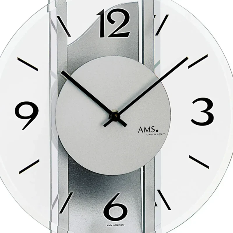 AMS W9678 Wanduhr Silber • Holzgehäuse mit Aluminium-Auflage • Facettiertes Mineralglas