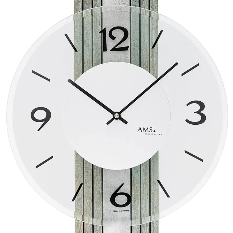 AMS W9677 Wanduhr Holzdekor • Mineralglas facettiert • Silberantik-Optik