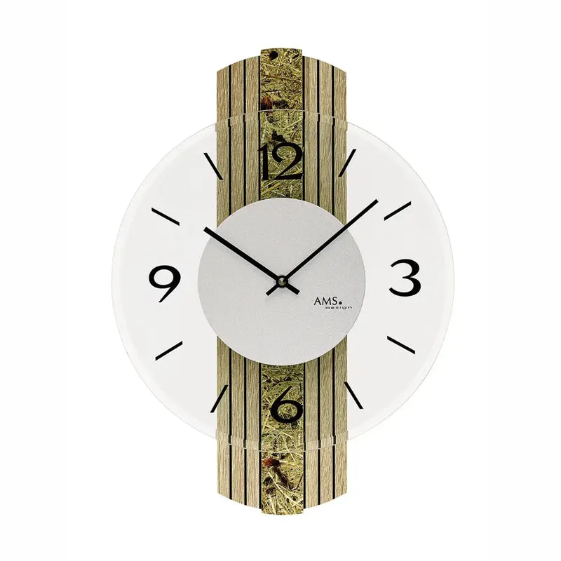AMS W9674 Wanduhr Sonoma • Holzgehäuse mit Almheu-Auflage • Facettiertes Mineralglas