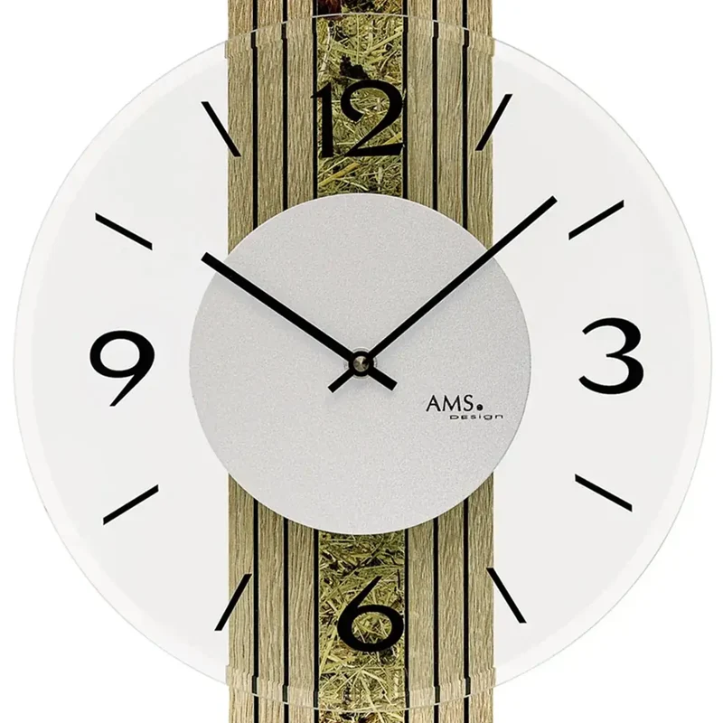 AMS W9674 Wanduhr Sonoma • Holzgehäuse mit Almheu-Auflage • Facettiertes Mineralglas