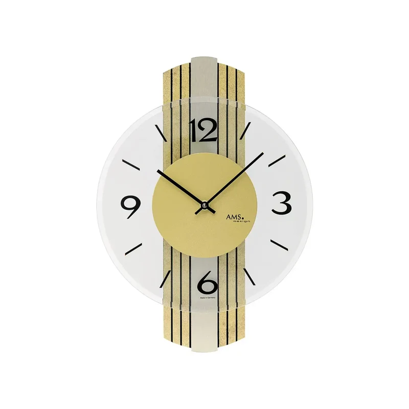 AMS W9673 Wanduhr Messing Antik • Holzgehäuse mit Messingantik-Auflage • Facettiertes Mineralglas