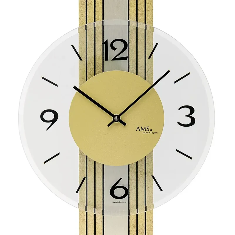 AMS W9673 Wanduhr Messing Antik • Holzgehäuse mit Messingantik-Auflage • Facettiertes Mineralglas