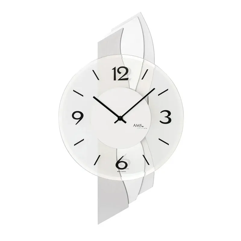 AMS Quarz-Wanduhr W9670 Wanduhr Aluminium • Mineralglas facettiert • Holzgehäuse mit Alu-Auflage
