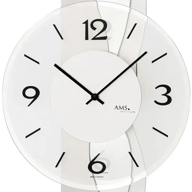 AMS Quarz-Wanduhr W9670 Wanduhr Aluminium • Mineralglas facettiert • Holzgehäuse mit Alu-Auflage