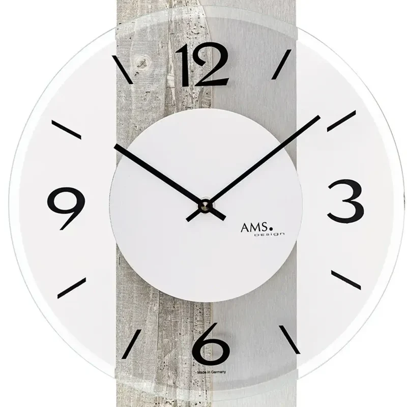 AMS W9668 Wanduhr Betonstruktur • Mineralglas facettiert • Holzgehäuse mit Aluminium