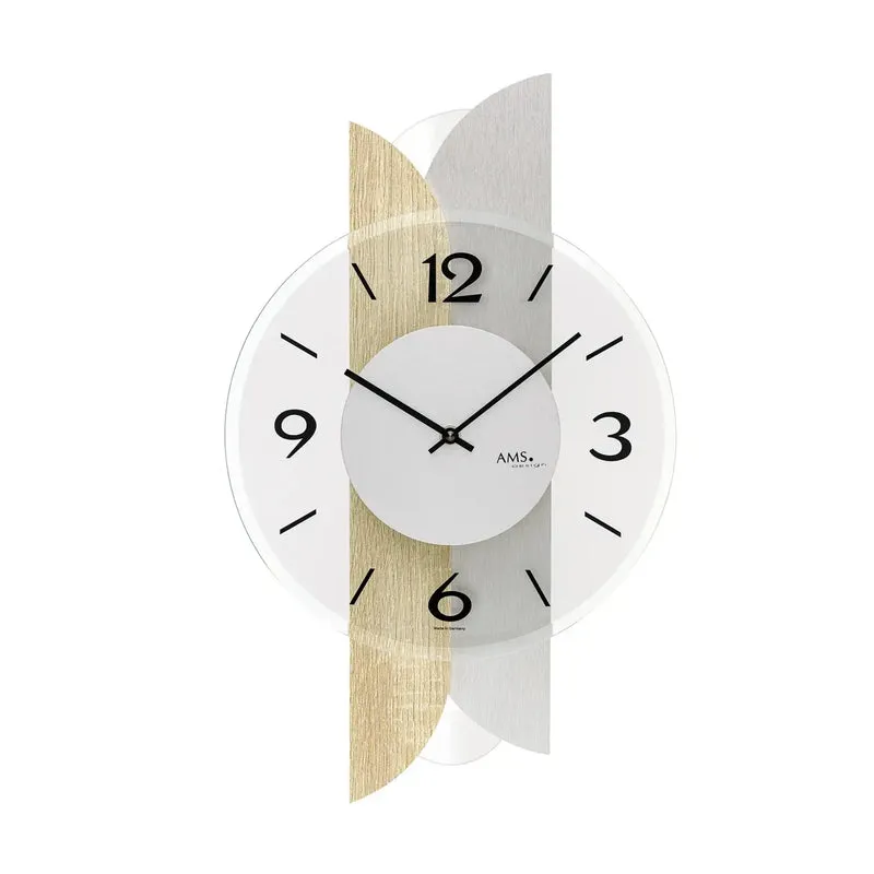 AMS W9667 Wanduhr Sonoma • Holzgehäuse mit Aluminiumauflage • Facettiertes Mineralglas
