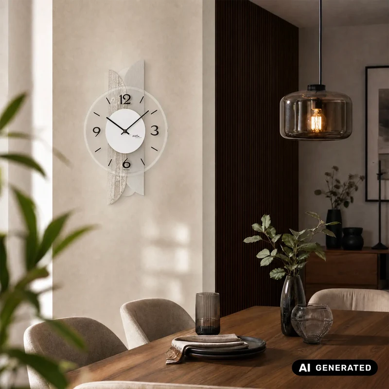 AMS W9667 Wanduhr Sonoma • Holzgehäuse mit Aluminiumauflage • Facettiertes Mineralglas