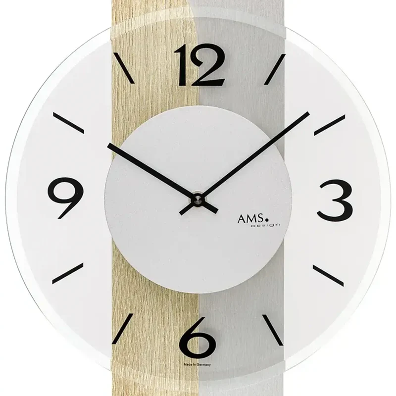 AMS W9667 Wanduhr Sonoma • Holzgehäuse mit Aluminiumauflage • Facettiertes Mineralglas