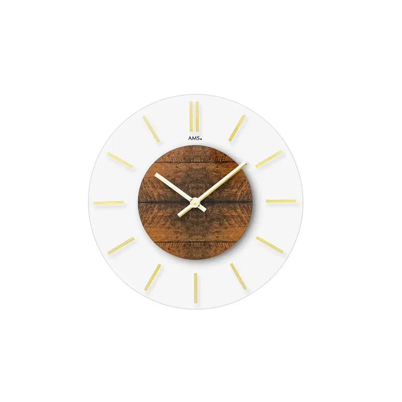 AMS W9661 Wanduhr Holz • Mineralglas mit Aluminiummarkierungen • Quarzwerk
