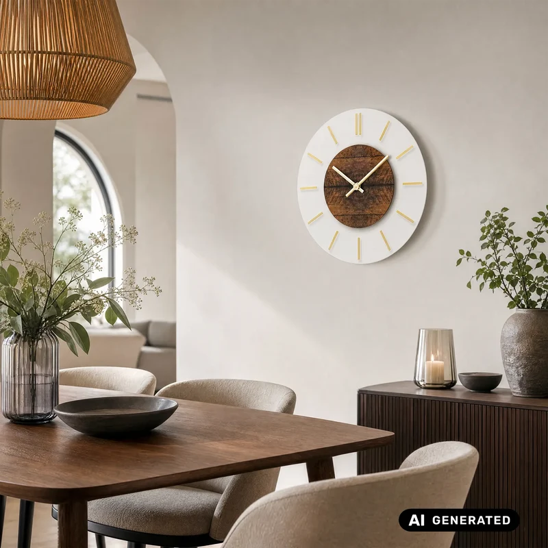 AMS W9661 Wanduhr Holz • Mineralglas mit Aluminiummarkierungen • Quarzwerk