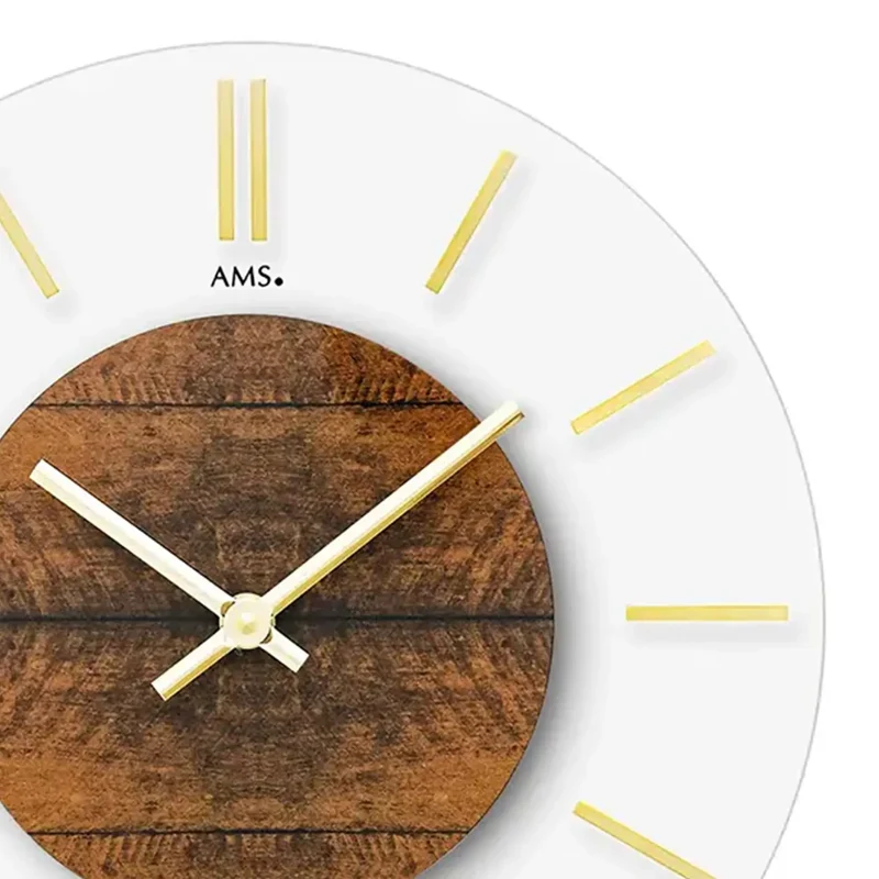 AMS W9661 Wanduhr Holz • Mineralglas mit Aluminiummarkierungen • Quarzwerk