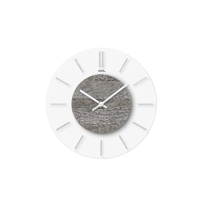 AMS W9662 Wanduhr Stein-Applikation • Mineralglas • Quarzwerk