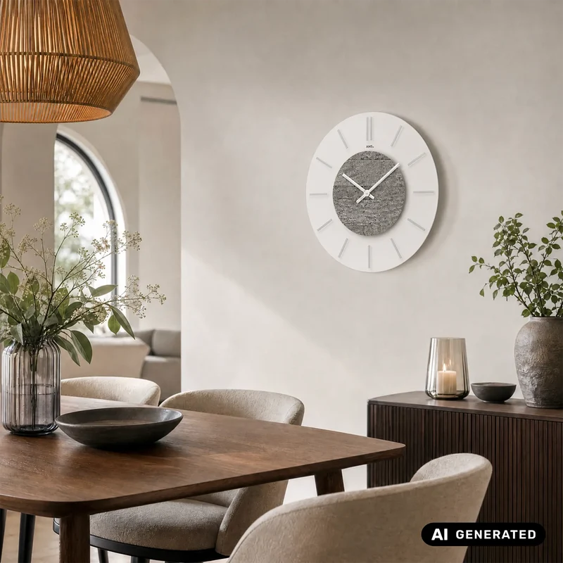 AMS W9662 Wanduhr Stein-Applikation • Mineralglas • Quarzwerk