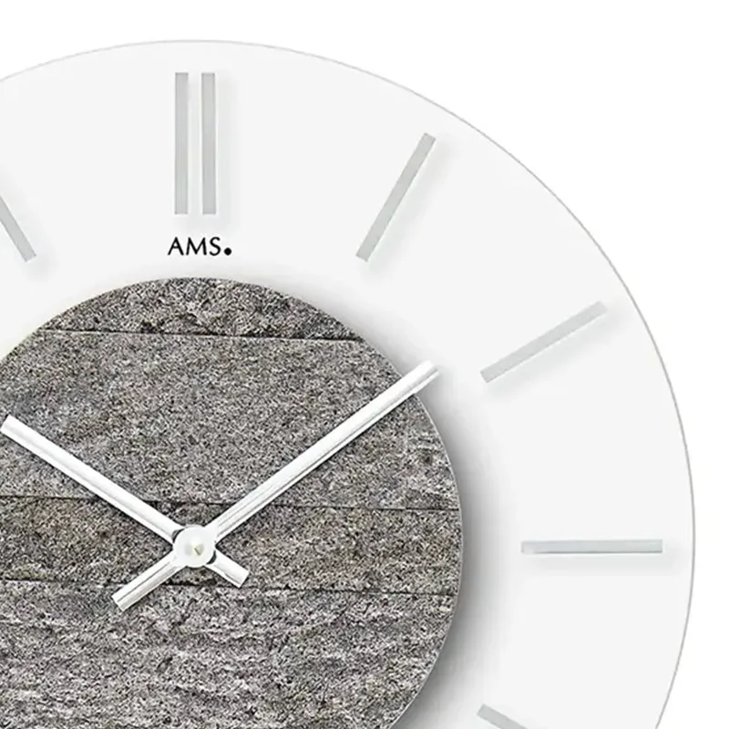 AMS W9662 Wanduhr Stein-Applikation • Mineralglas • Quarzwerk
