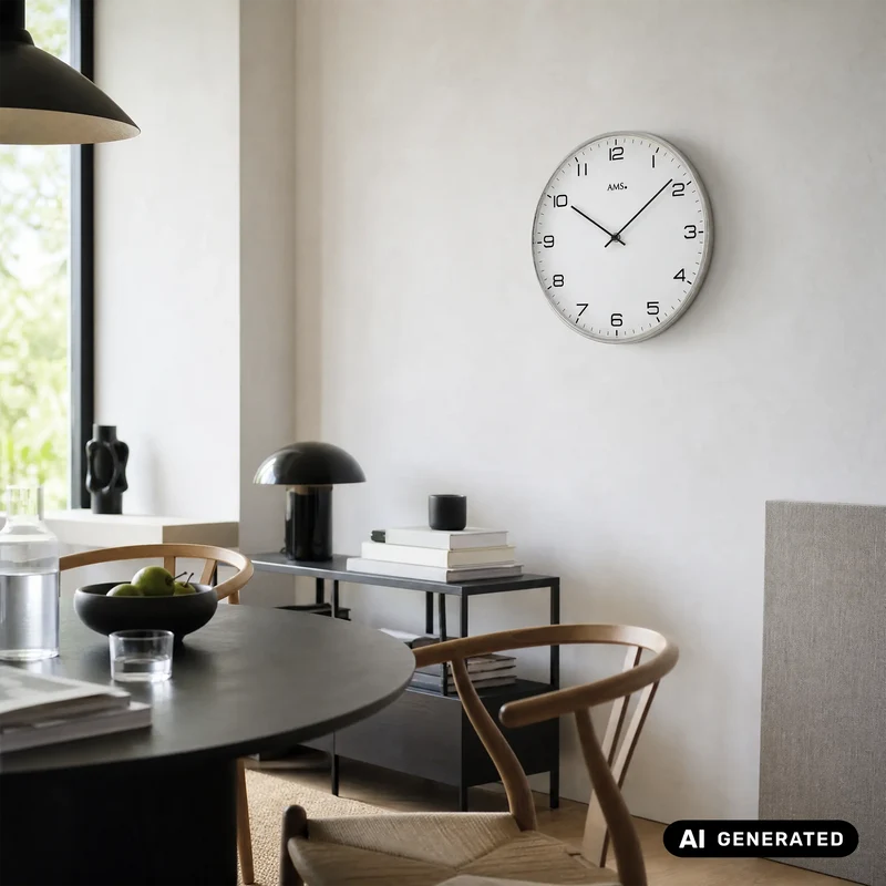 AMS W9658 Wanduhr Vernickelt • Quarzwerk • Mineralglas