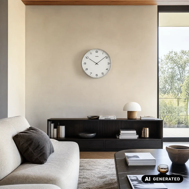 AMS W9658 Wanduhr Vernickelt • Quarzwerk • Mineralglas