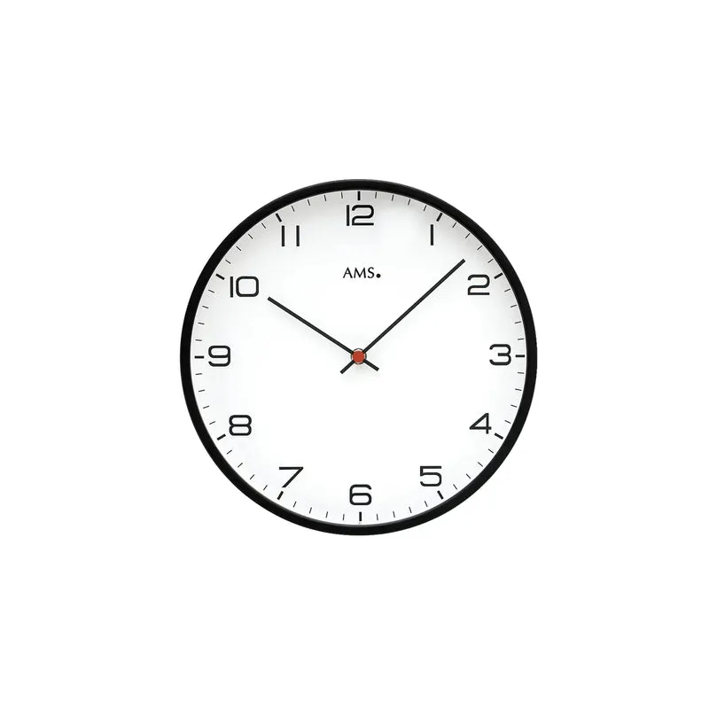 AMS W9659 Wanduhr Schwarz • Metallgehäuse • Mineralglas