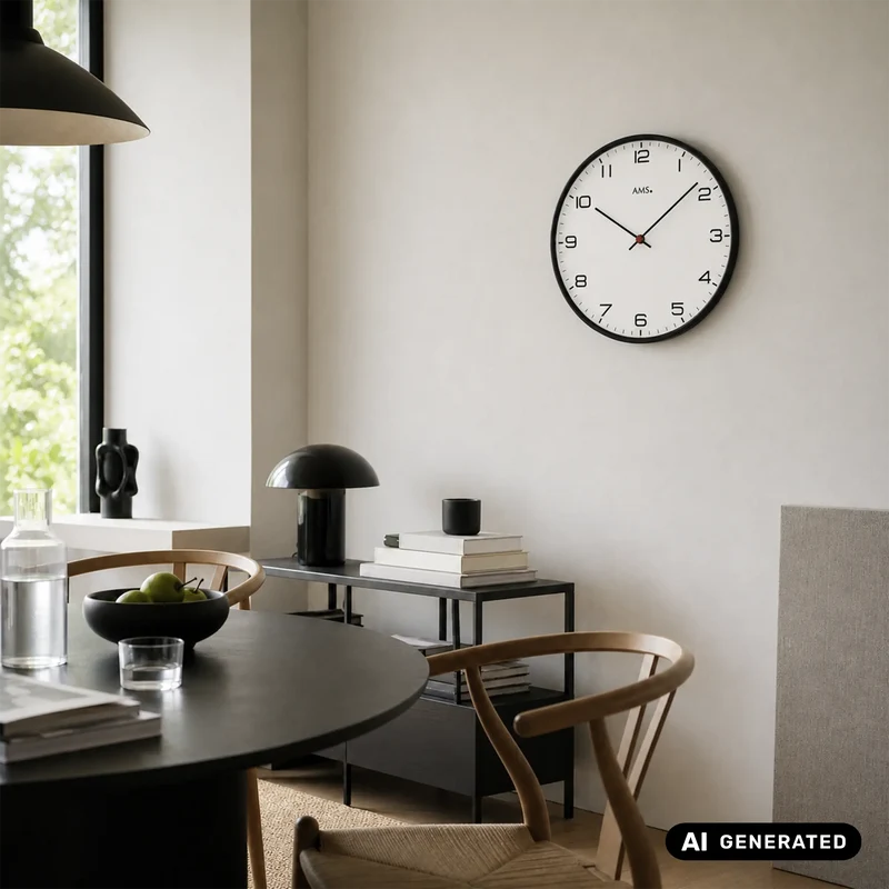 AMS W9659 Wanduhr Schwarz • Metallgehäuse • Mineralglas