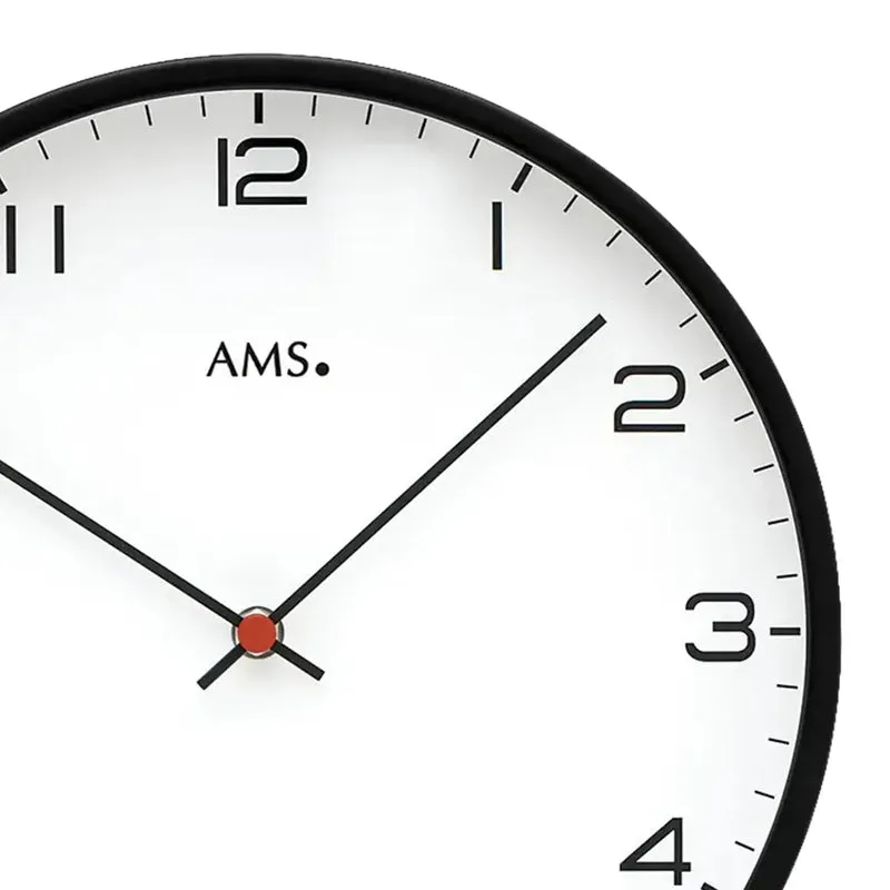 AMS W9659 Wanduhr Schwarz • Metallgehäuse • Mineralglas