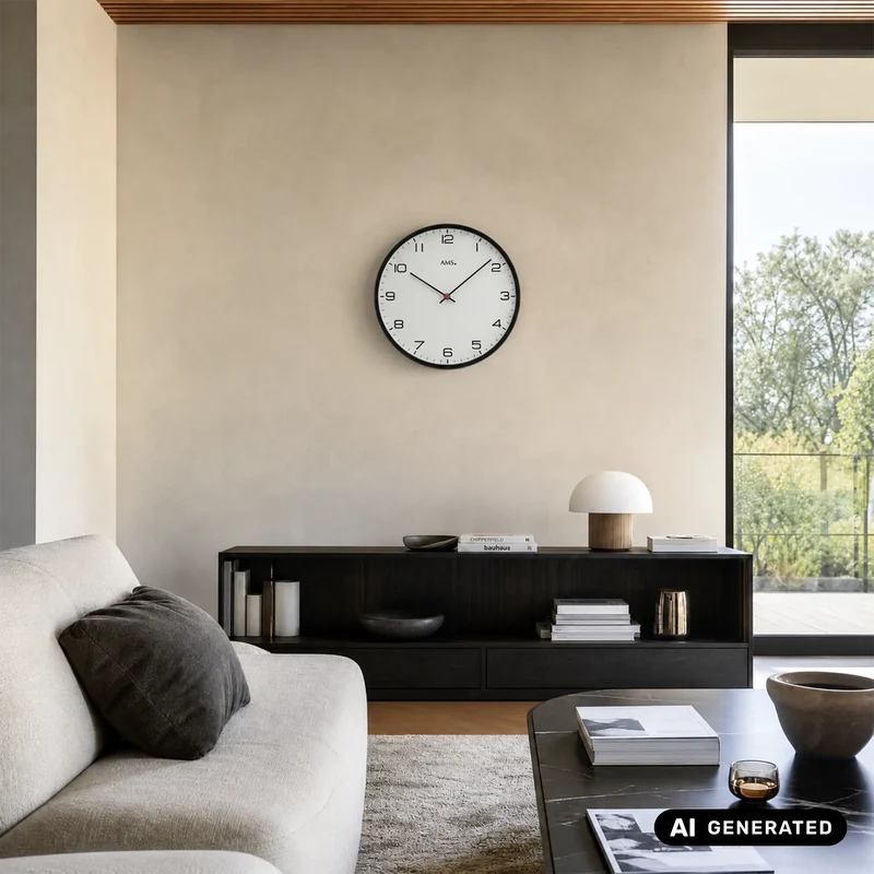AMS W9659 Wanduhr Schwarz • Metallgehäuse • Mineralglas