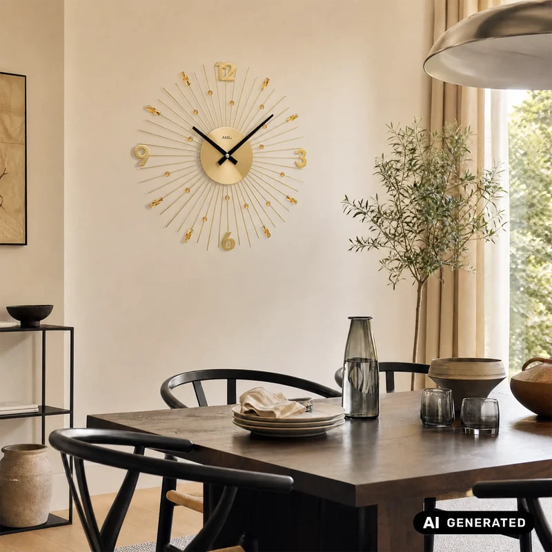 AMS W9653 Wanduhr Gold • Quarzwerk • Metallstäbe
