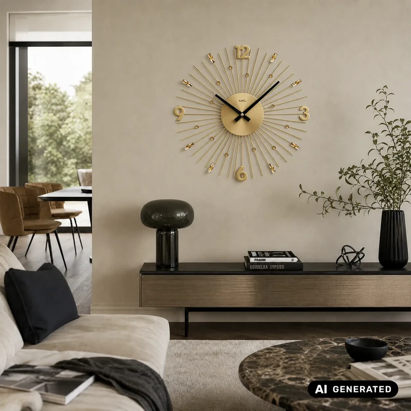 AMS W9653 Wanduhr Gold • Quarzwerk • Metallstäbe