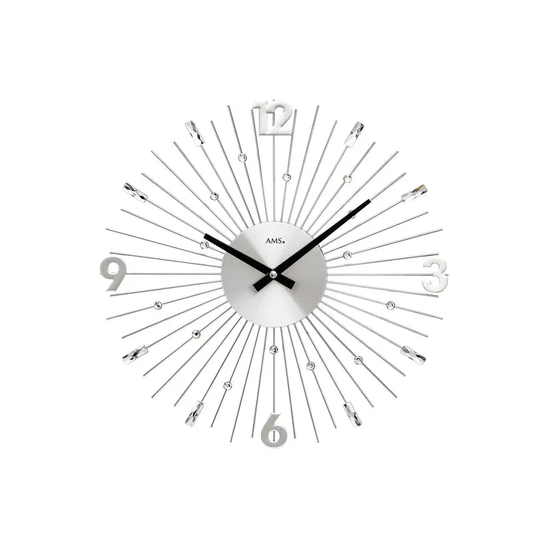 AMS W9652 Wanduhr Silber • Quarzwerk • Metallstäbe