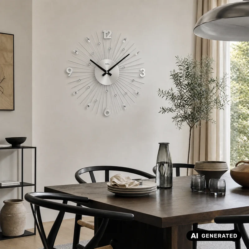 AMS W9652 Wanduhr Silber • Quarzwerk • Metallstäbe
