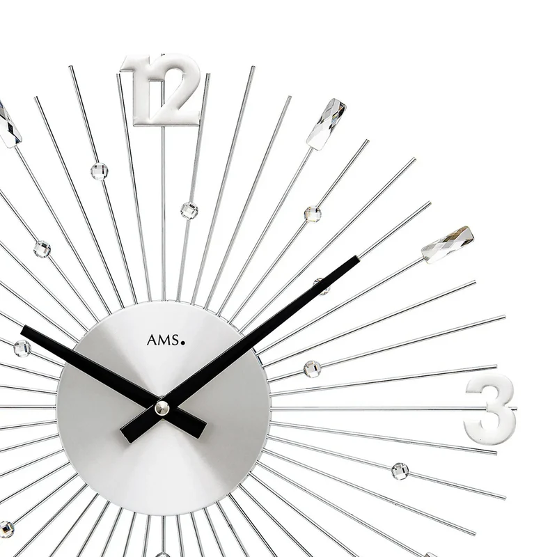 AMS W9652 Wanduhr Silber • Quarzwerk • Metallstäbe